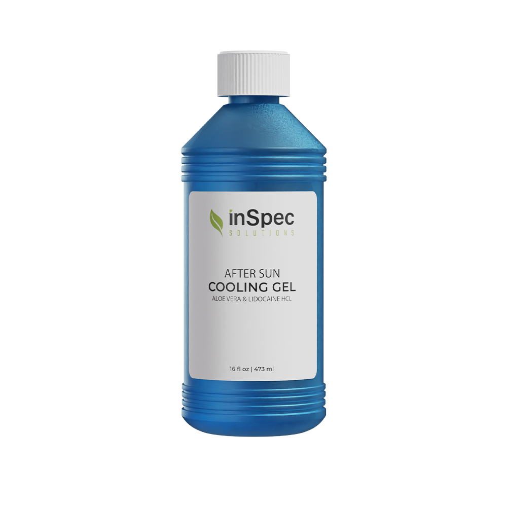 Cooling Aftersun Gel. Aloe Vera & Lidocaine HCL illustrative concept packaging
