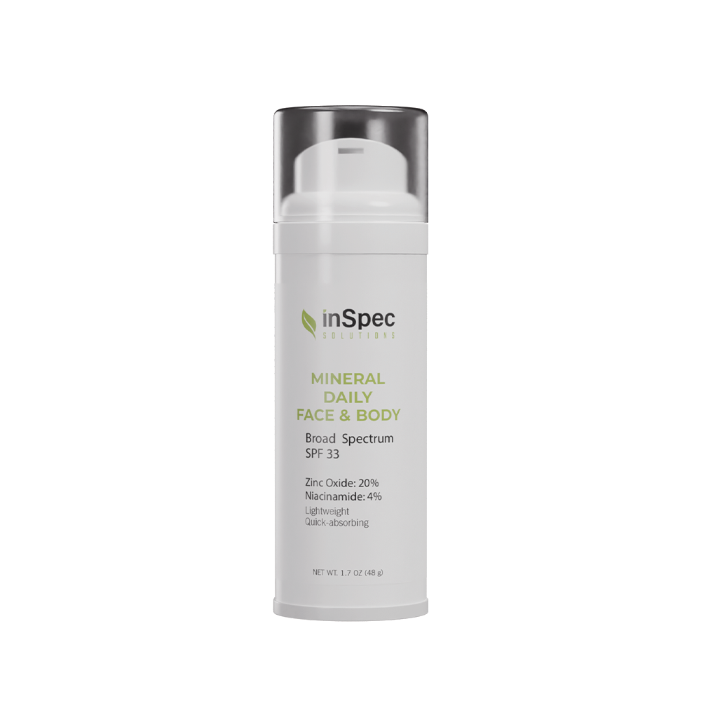 SPF 33 Mineral Face & Body Sunscreen illustrative concept packaging