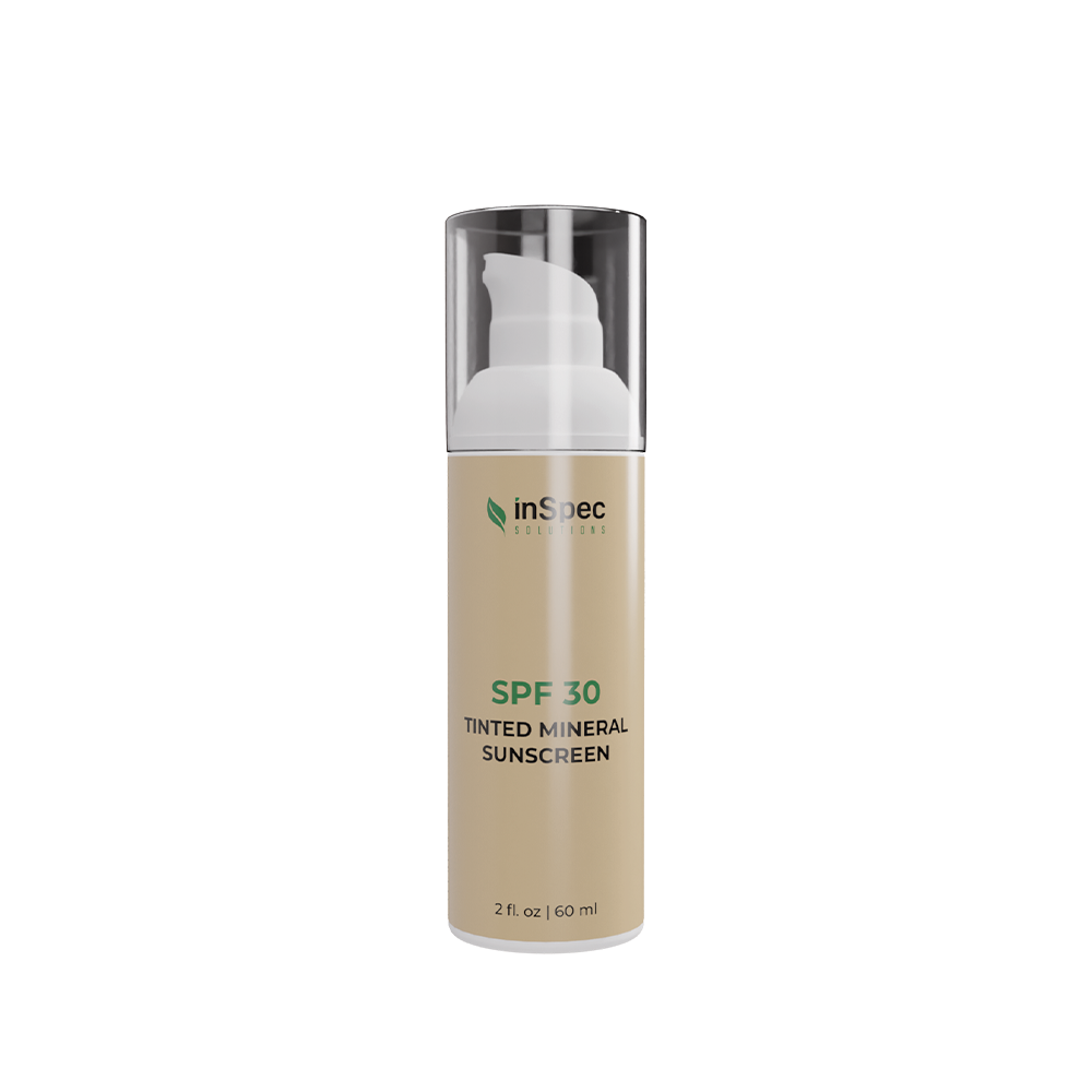 SPF 30+ Tinted Mineral Sunscreen illustrative concept packaging